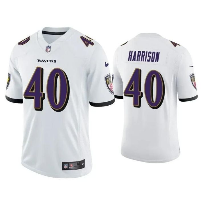 Men Baltimore Ravens #40 Malik Harrison Nike White Game NFL Jersey